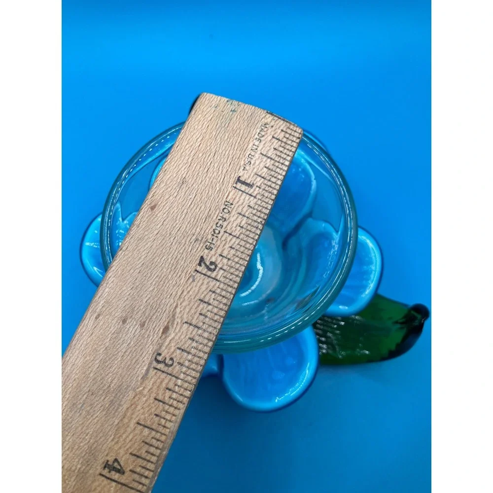 Art Glass Flower Votive Holder Blue Green Hand Blown Floral Decor